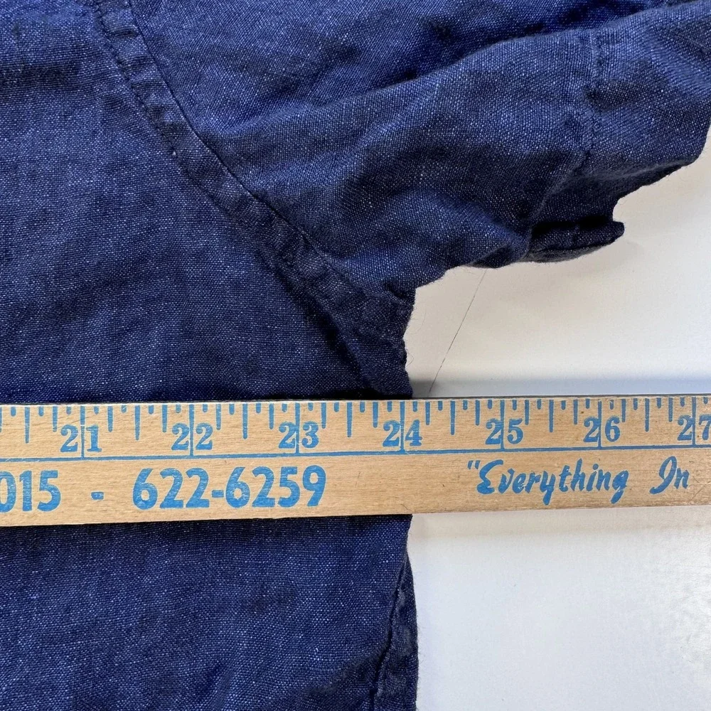 BANANA REPUBLIC 100% Linen Short Sleeve Button Down Shirt Mens Large Blue
